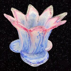 Art Glass Flower Shape Candle Holder‎ Tealight Holder Glass Multicolor Pink Blue